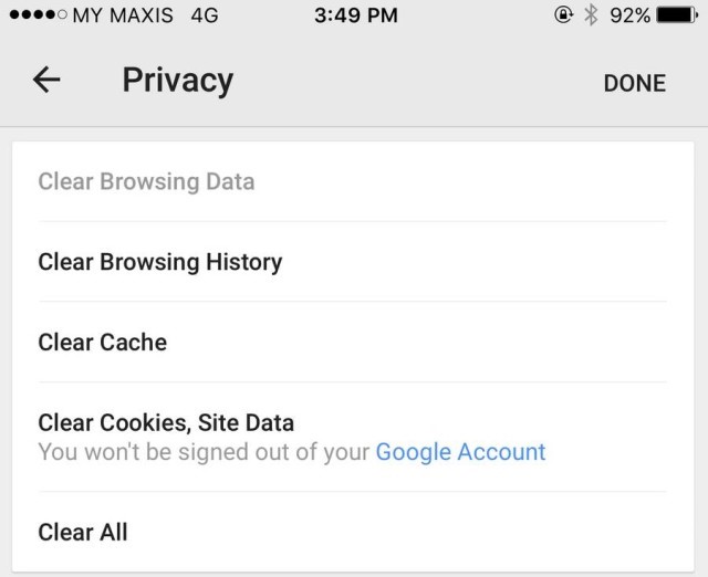 android clear cache and cookies and database